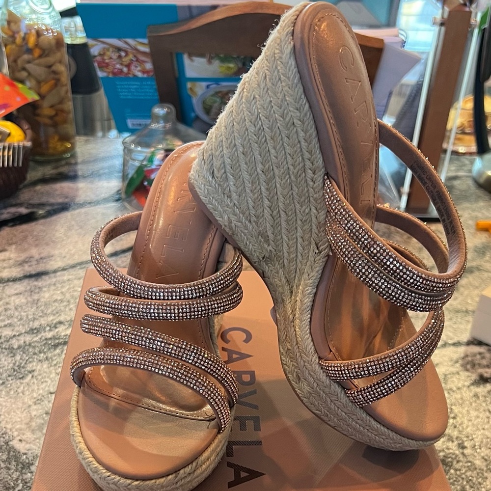 Carvela Espadrille Wedges Pink Rhinestone Size 8 - New In Box